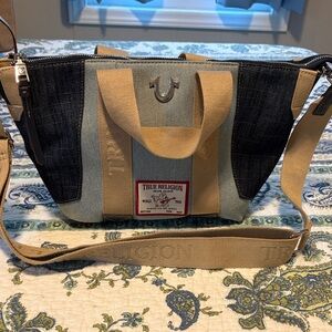 True Religion Denim and Tan Crossbody Bag